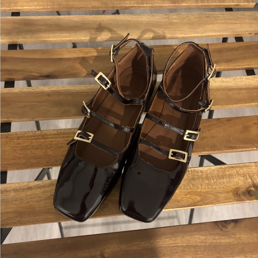 LUKE ONIX COFFEE BROWN LEATHER BALLET FLATS